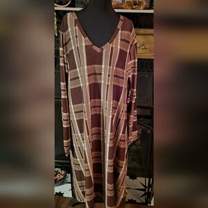 Lularoe Plaid V-Neck Brown Dress Sweater EMILY Pockets A Line 3xl